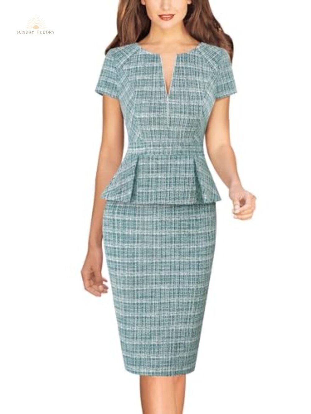 Peplum Pencil Dress Front Zipper Knee Length Sheath Work Office Business Casual